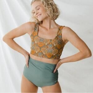 ALBION 2 Piece Golden Hour Olivia Swim Crop Top/Sea Salt Midi Bottom XS